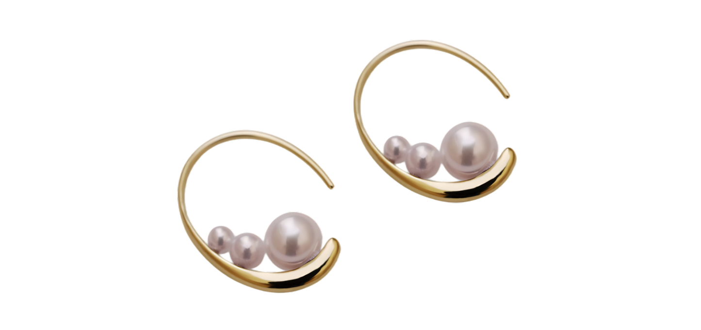 [Lunar Trajectory 1.0] 6 Akoya Flawless Round shape Pearls Earrings, 2.5-3 .5-4 -5.5mm pearls with 10k Gold