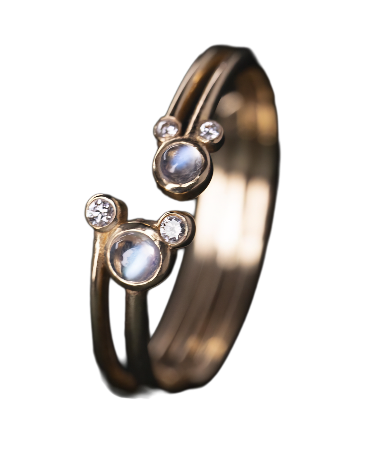 [MOONLIGHT 2.0] Moonstone and diamond ring with Emerald, 18k yellow gold ring, for good luck and romantic love