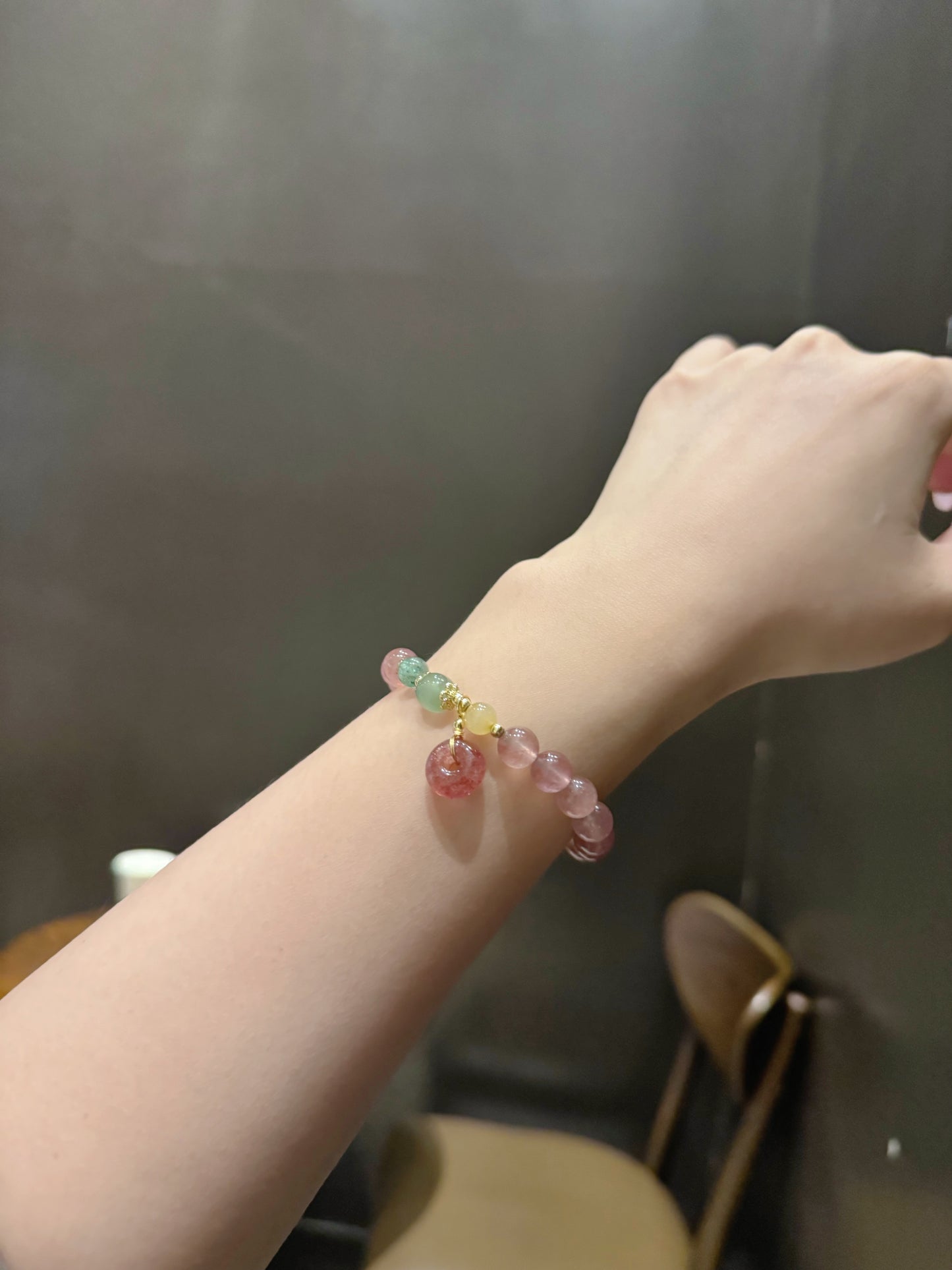 Strawberry Quartz Bracelet with Chinese style Lucky Circle