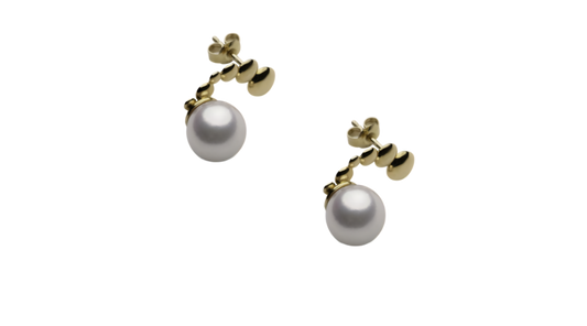 [Lunar Trajectory 2.0] Akoya Flawless Round shape Pearls Stud Earrings, the whole body in 10K Gold, 8.0-8.5mm