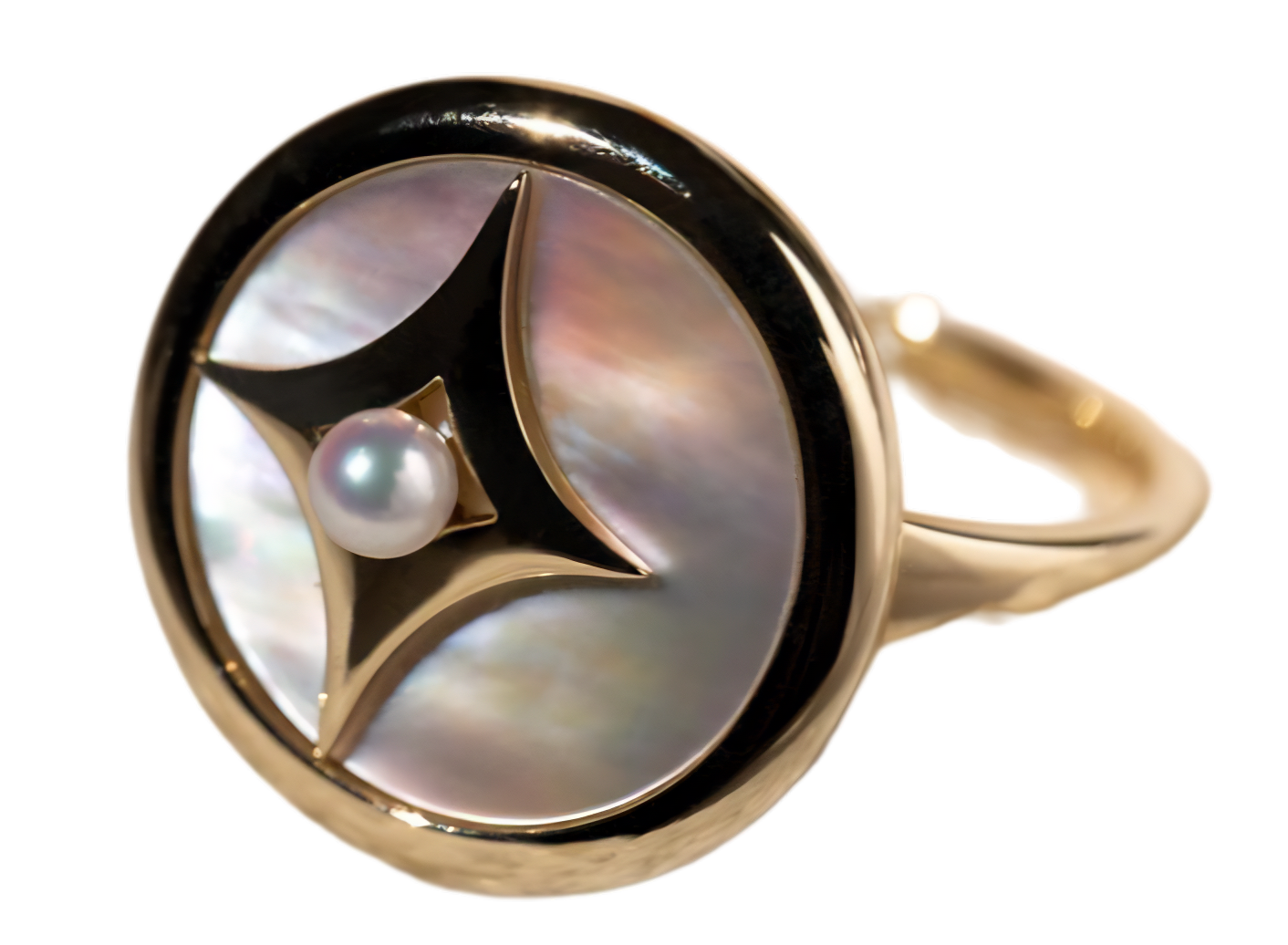 [STARRY MOON] 2.5-3mm Akoya pearl ring with mother-of-pearl and 10k gold, customize for any size