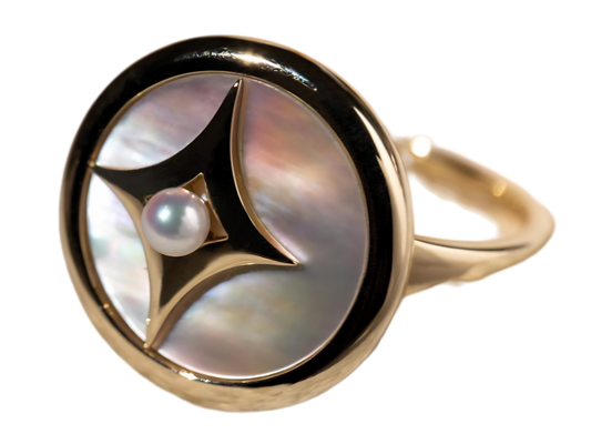 [STARRY MOON] 2.5-3mm Akoya pearl ring with mother-of-pearl and 10k gold, customize for any size