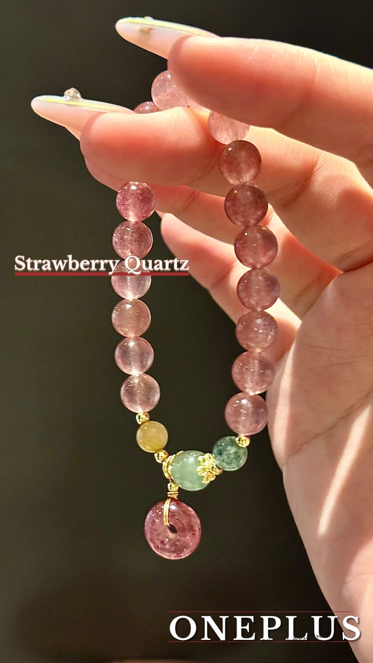 Strawberry Quartz Bracelet with Chinese style Lucky Circle