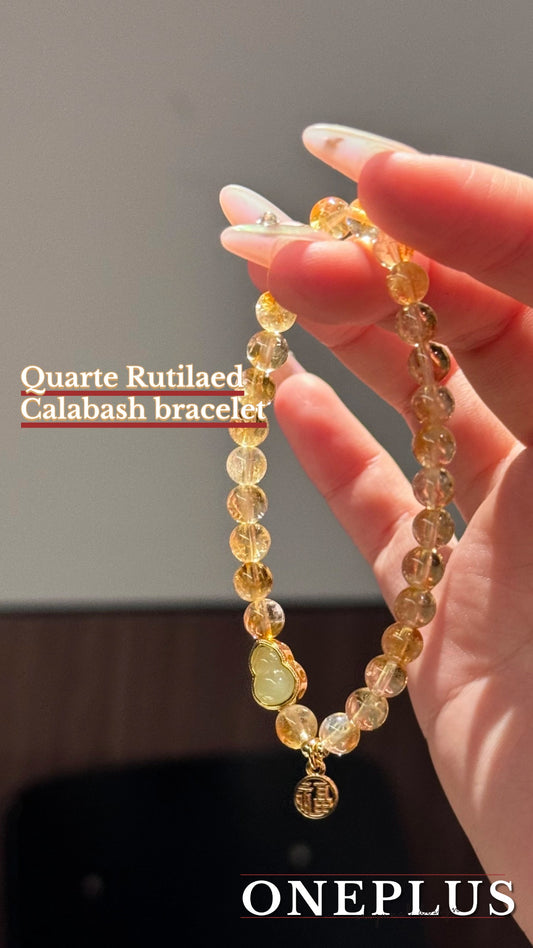 Quarte Rutilaed  Calabash bracelet with "福" (luck) pendant