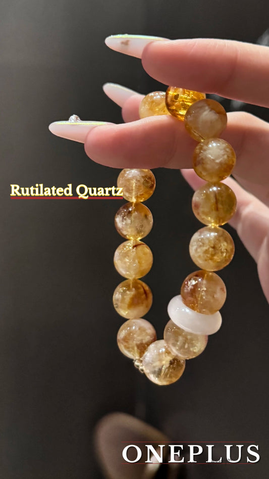 Rutilated Quartz Beads Bracelet with Chinese Lucky Circle