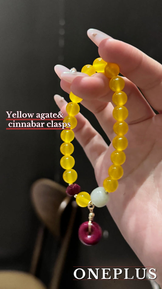 Yellow agate and cinnabar lucky circle bracelet