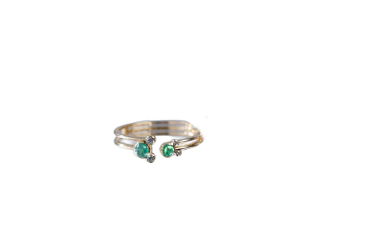 [MOONLIGHT 2.0] Moonstone and diamond ring with Emerald, 18k yellow gold ring, for good luck and romantic love