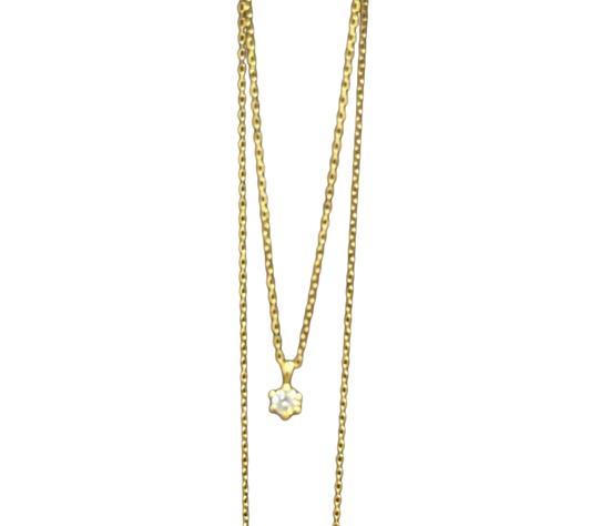 [SHINY STAR] Single Diamond Necklace with 18k Yellow Gold Chain, Good Luck and Love Pendant, Valentine's Gift