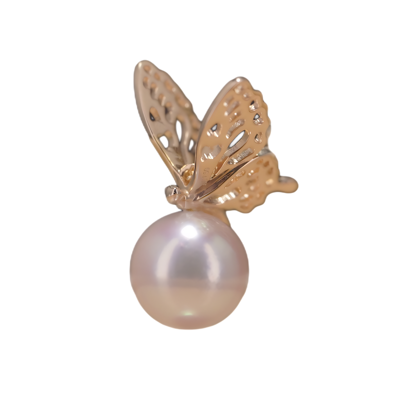 7.5-8mm Akoya White Pearl with 18k Gold Butterfly Necklace, Flawless pearl, attracting wealth