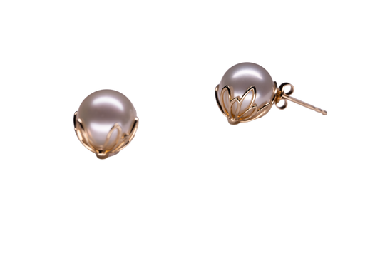 10.5-11mm Australia White Pearl Ear Studs with 18k yellow gold plated base