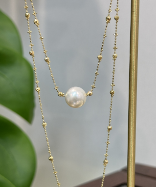 [FAIRY 2.0] 10.5-11mm Flawless Round shape Australia White Pearl Necklace with 18K Yellow Gold adjustable Chain, fairy set, for gift and luck